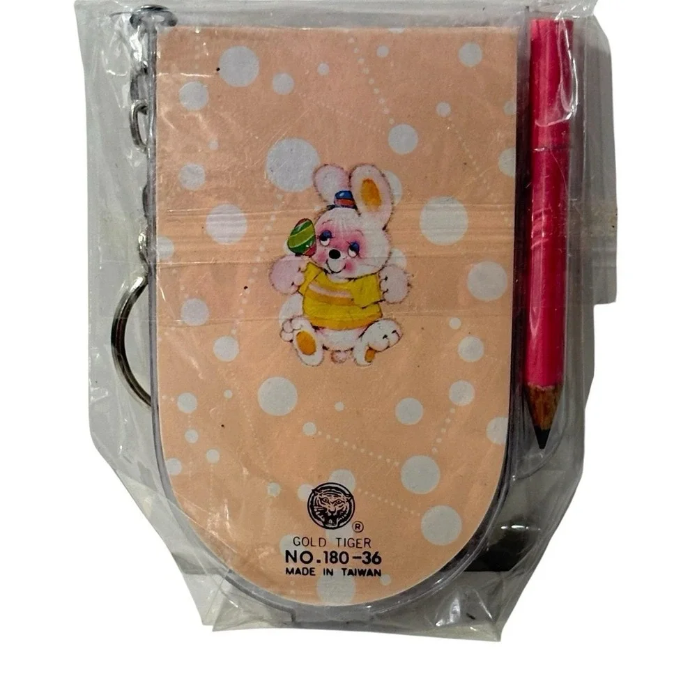 1990s Bunny Keychain Memo‎ Pad Notebook with Pencil NOS Retro Vintage Easter